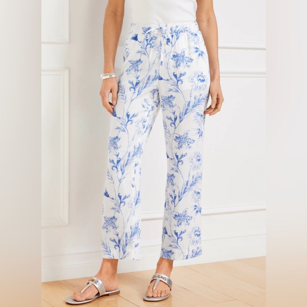 TALBOTS STRAIGHT ANKLE PANTS OCEAN FLORA SIZE S
